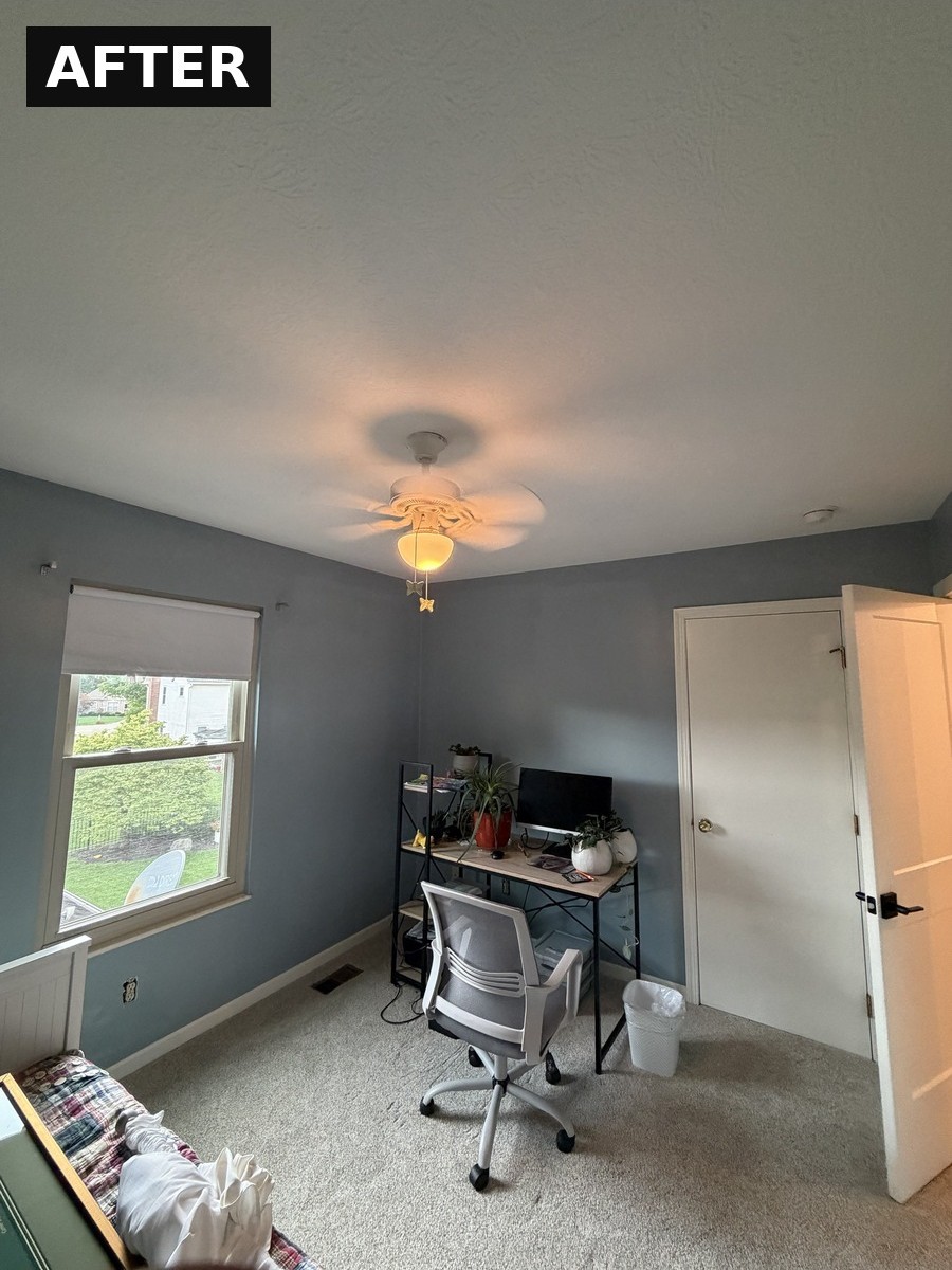 After: home office painted in a calm blue-gray in Westerville, OH